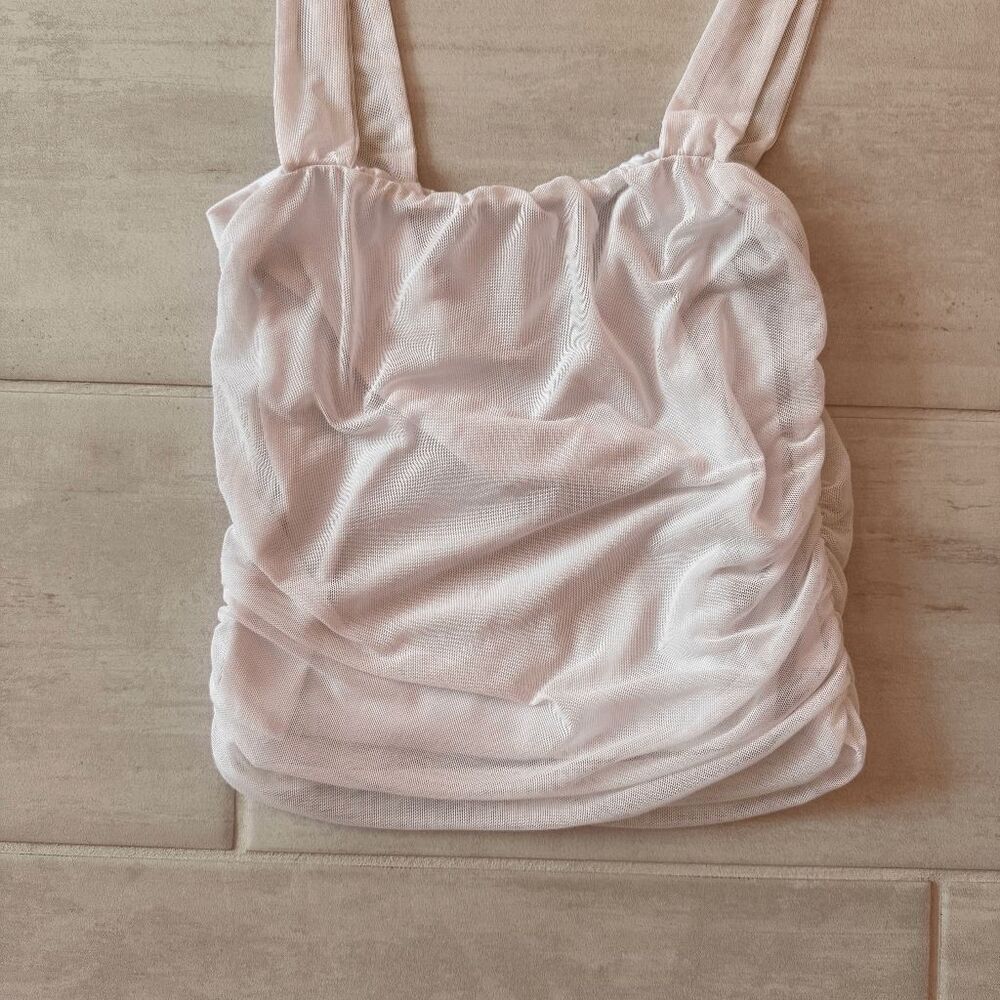 Antistar White Tank Cropped Wide Strap Ruched Sides Pull Over Mesh with Lining S - Picture 6 of 6